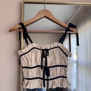 Thirty Thirty Cream and Black Ruffle Bow Top Size XS